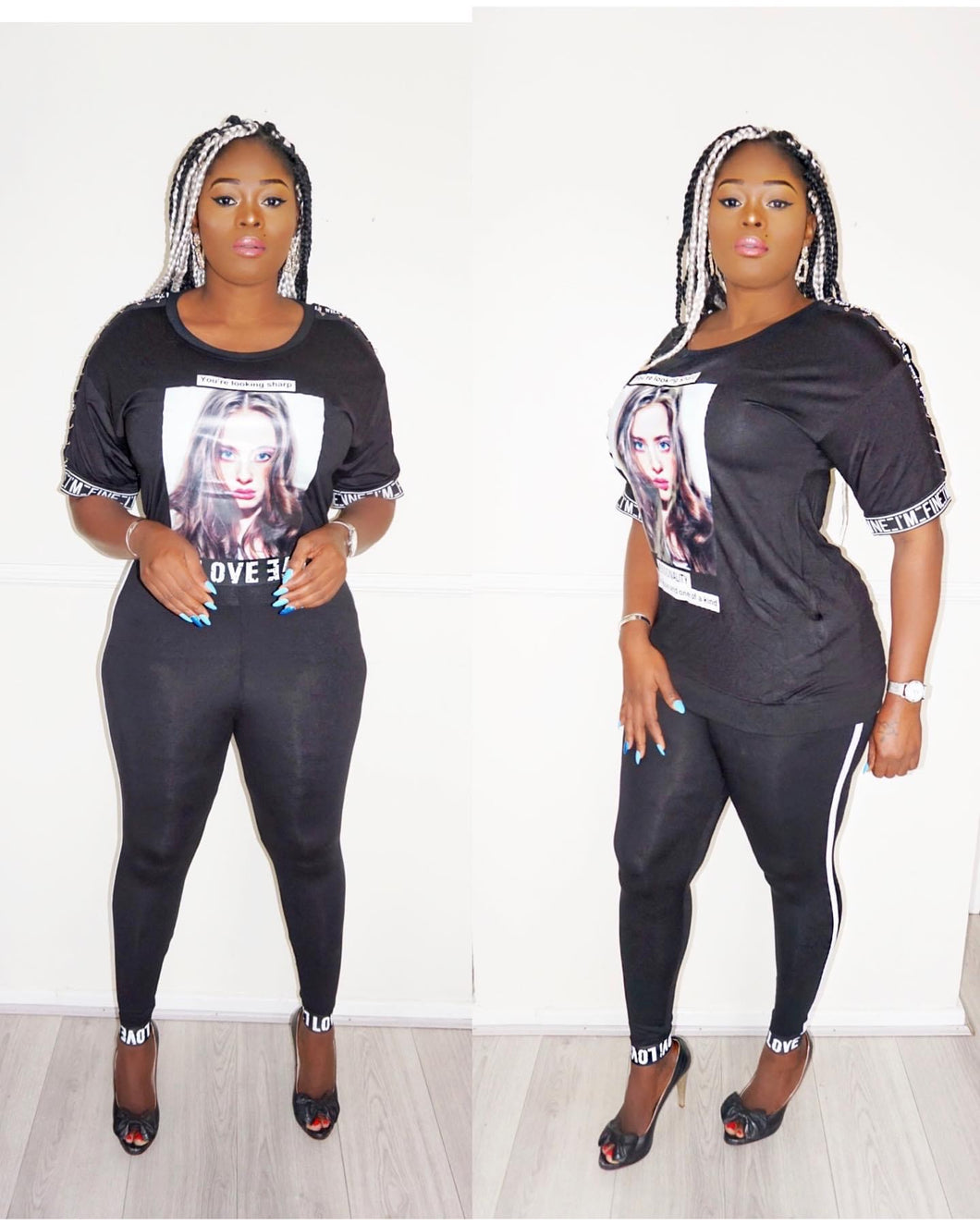 Rich Love Face Print Plus Size Matching Set