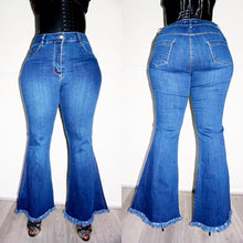 Load image into Gallery viewer, Blue Raw Hem Flare Jeans
