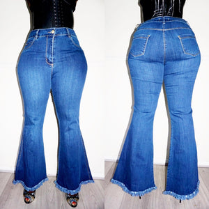 Blue Raw Hem Flare Jeans