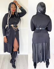 Load image into Gallery viewer, Black faux leather Contrast Long Sleeves Dress
