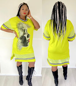 Lemon Face Print Mesh Insert Dress