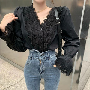 Long Sleeves Lace ruffle button down shirt